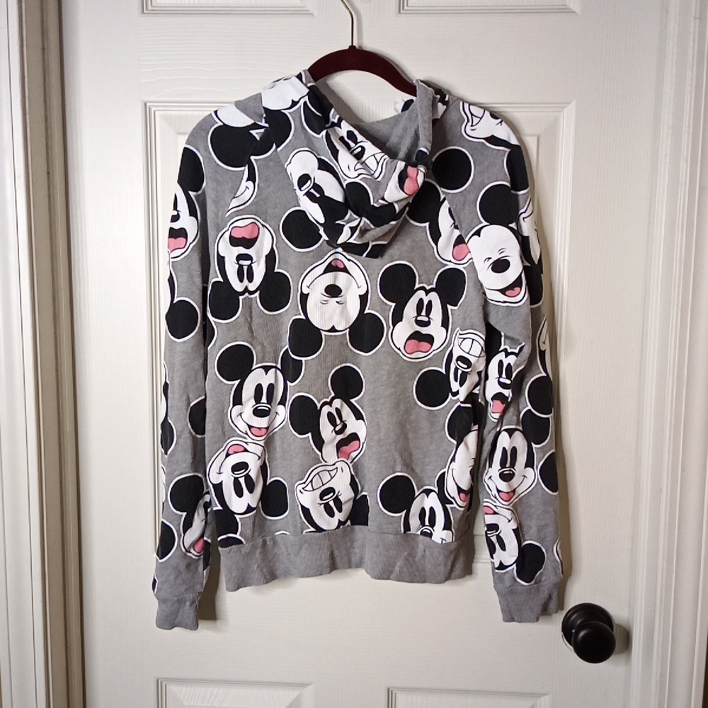 Juniors Disney Mickey Mouse All Over Hoodie Grey/White/Black Sz. L - Picture 3 of 5